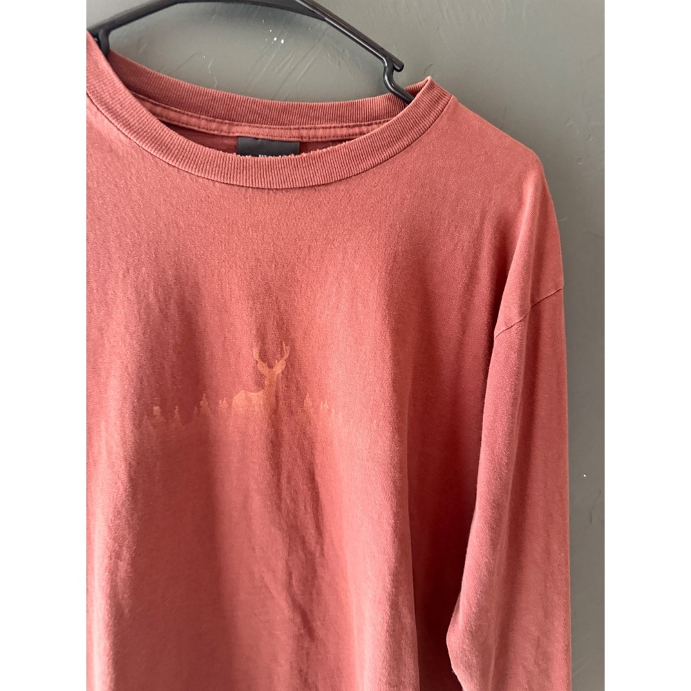 Woolrich Vintage 90s Mens Long Sleeve Graphic T-Shirt Red Cotton Deer Forest M